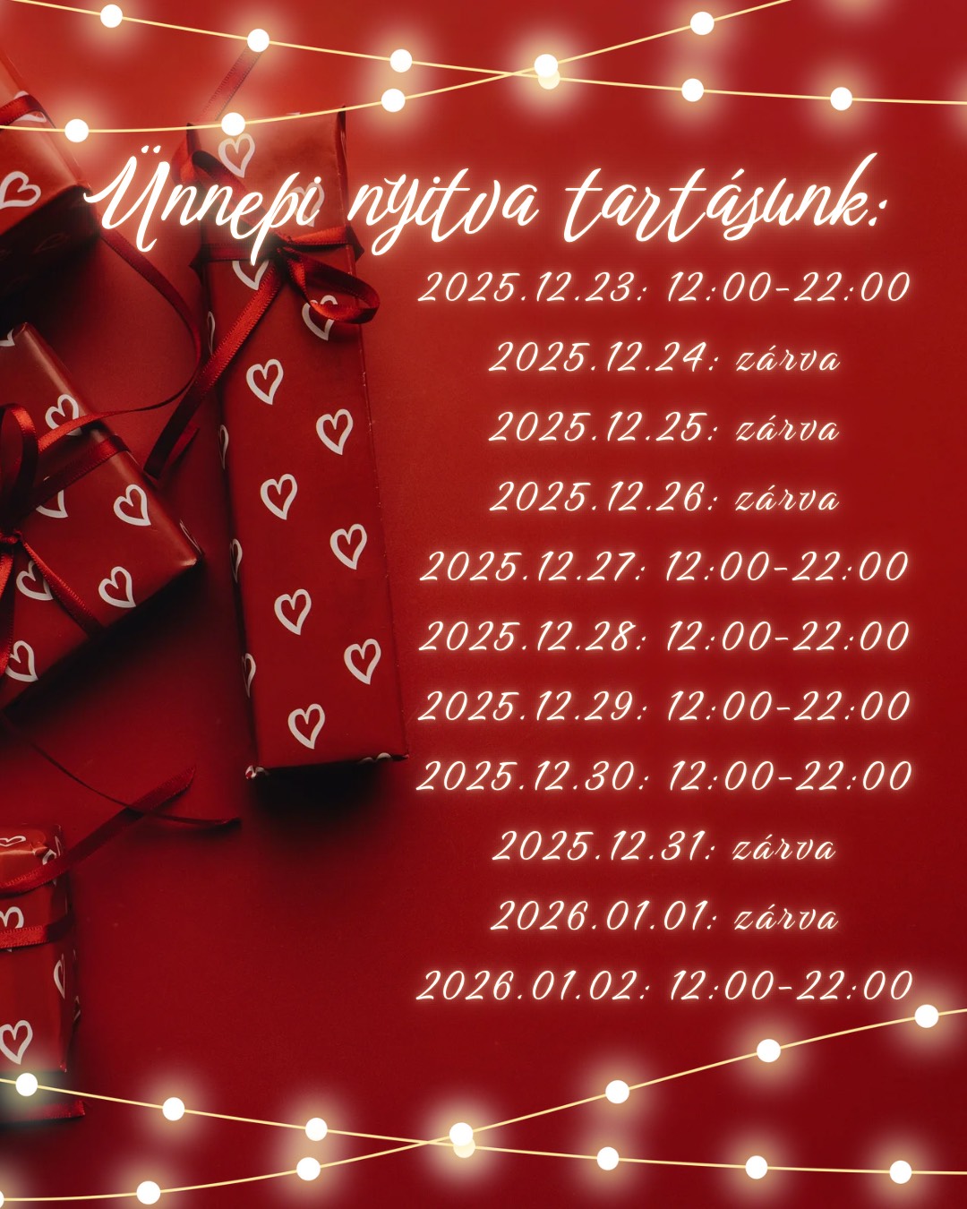 Karácsonyi nyitvatartás